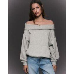 Bershka Pull Manches Longues Bardot Femme M Gris