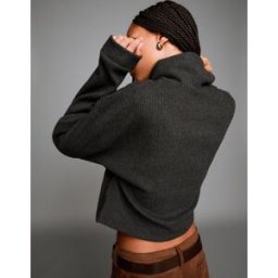 Bershka Pull À Col Montant Côtelé Femme S Gris Foncé