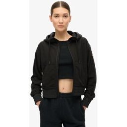 Superdry Dames en Polaire Sport Tech Grid Sweat a Capuche Zippé Noir Logo Brodé, Taille: 42