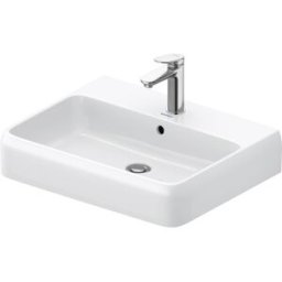Vasque à poser Duravit Collection One 2382602027 60 x 47 cm, blanc brillant HygieneGlaze, avec trou de robinetterie, trop-plein, plage de robinetterie et socle.