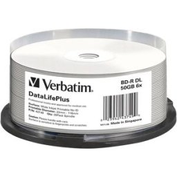 Verbatim Data Life Plus Bd-r Blu-ray 50 Go Imprimable 6x Vitesse 25 Unités White One Size unisex