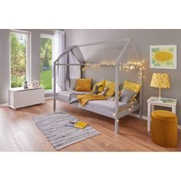 Deladeco Lit cabane enfant moderne en pin massif gris Rosena Gris