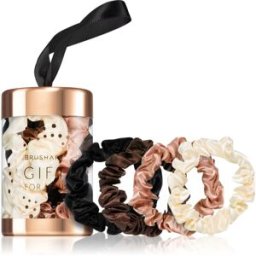 BrushArt Gift for You Slim satin scrunchie set élastiques à cheveux Black & Cream