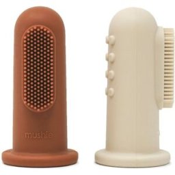 Mushie Finger Toothbrush brosse à dents de doigt pour bébé Clay/Shifting Sand 2 pcs
