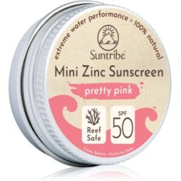 Suntribe Mini Zinc Sunscreen crème protectrice minérale visage et corps SPF 50 Pretty Pink 15 g