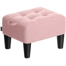 SONGMICS Tabouret pouf en rembourré, Rose Bonbon + Noir D'encre / Velours