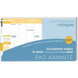 Pad aimanté calendrier hebdo : 12 mois, janvier-décembre 2026 Editions 365 Ed. 365