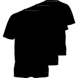Tommy Hilfiger Maillot De Corps à Manches Courtes Et Col En V Um0um03929 3 Unités Black / Black / Black XS Homme