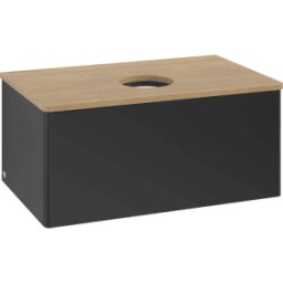 Villeroy und Boch Meuble vasque Villeroy & Boch Antao K30011PD 80 x 36 x 50 cm, plan vasque couleur chêne miel, laque noire mate