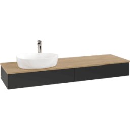 Villeroy und Boch Meuble vasque Villeroy & Boch Antao K15051PD 160 x 19 x 50 cm, percé pour robinetterie, plan vasque couleur chêne miel, laque noire mate