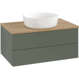 Villeroy und Boch Meuble vasque Villeroy & Boch Antao K19011HL 80 x 36 x 50 cm, plan vasque couleur chêne miel, laque mate vert feuille