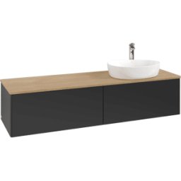 Villeroy und Boch Meuble vasque Villeroy & Boch Antao K38051PD 160 x 36 x 50 cm, percé pour robinetterie, plan vasque couleur chêne miel, laque noire mate