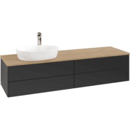 Villeroy und Boch Meuble vasque Villeroy & Boch Antao K26051PD 160 x 36 x 50 cm, percé pour robinetterie, plan vasque couleur chêne miel, laque noire mate