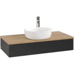 Villeroy und Boch Meuble vasque Villeroy & Boch Antao K09051PD 100 x 19 x 50 cm, percé pour robinetterie, plan vasque couleur chêne miel, laque noire mate