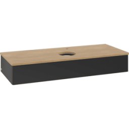 Villeroy und Boch Meuble vasque Villeroy & Boch Antao K10051PD 120 x 19 x 50 cm, percé pour robinetterie, plan vasque couleur chêne miel, laque noire mate