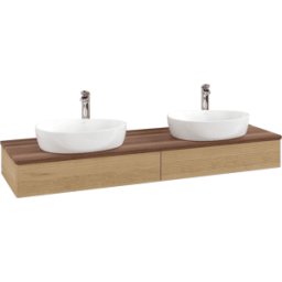 Villeroy und Boch Meuble vasque Villeroy & Boch Antao L17152HN avec éclairage et finition texturée, 160 x 19 x 50 cm, perçage pour robinetterie, plan vasque coloris noyer chaud et chêne miel