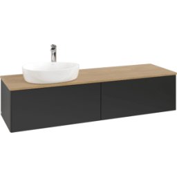 Villeroy und Boch Meuble vasque Villeroy & Boch Antao K37051PD 160 x 36 x 50 cm, percé pour robinetterie, plan vasque couleur chêne miel, laque noire mate