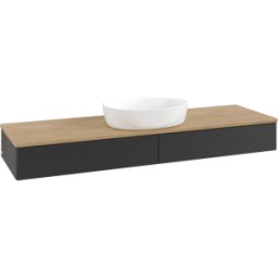 Villeroy und Boch Meuble vasque Villeroy & Boch Antao K14111PD 160 x 19 x 50 cm, plan vasque couleur chêne miel, laque noire mate