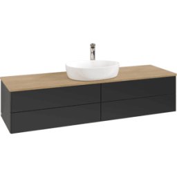 Villeroy und Boch Meuble vasque Villeroy & Boch Antao K25051PD 160 x 36 x 50 cm, percé pour robinetterie, plan vasque couleur chêne miel, laque noire mate