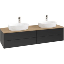 Villeroy und Boch Meuble vasque Villeroy & Boch Antao K28051PD 160 x 36 x 50 cm, percé pour robinetterie, plan vasque couleur chêne miel, laque noire mate