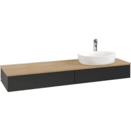 Villeroy und Boch Meuble vasque Villeroy & Boch Antao K16051PD 160 x 19 x 50 cm, percé pour robinetterie, plan vasque couleur chêne miel, laque noire mate