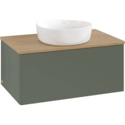Villeroy und Boch Meuble vasque Villeroy & Boch Antao K30011HL 80 x 36 x 50 cm, plan vasque couleur chêne miel, laque mate vert feuille