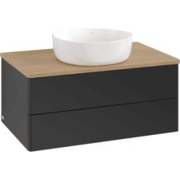 Villeroy und Boch Meuble vasque Villeroy & Boch Antao K19011PD 80 x 36 x 50 cm, plan vasque couleur chêne miel, laque noire mate