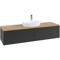 Villeroy und Boch Meuble vasque Villeroy & Boch Antao K36151PD 160 x 36 x 50 cm, percé pour robinetterie, plan vasque couleur chêne miel, laque noire mate