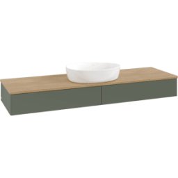 Villeroy und Boch Meuble vasque Villeroy & Boch Antao K14011HL 160 x 19 x 50 cm, plan vasque couleur chêne miel, laque mate vert feuille