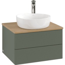 Villeroy und Boch Meuble vasque Villeroy & Boch Antao K18151HL 60 x 36 x 50 cm, percé pour robinetterie, plan vasque couleur chêne miel, laque mate vert feuille