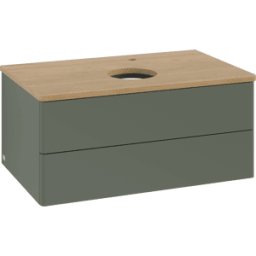 Villeroy und Boch Meuble vasque Villeroy & Boch Antao K19051HL 80 x 36 x 50 cm, percé pour robinetterie, plan vasque couleur chêne miel, laque mate vert feuille