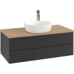 Villeroy und Boch Meuble vasque Villeroy & Boch Antao K20151PD 100 x 36 x 50 cm, percé pour robinetterie, plan vasque couleur chêne miel, laque noire mate