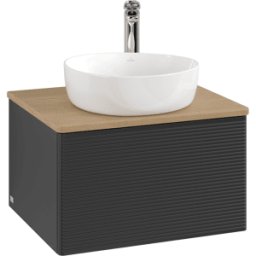 Villeroy und Boch Meuble vasque Villeroy & Boch Antao K29151PD 60 x 36 x 50 cm, percé pour robinetterie, plan vasque couleur chêne miel, laque noire mate