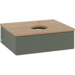 Villeroy und Boch Meuble vasque Villeroy & Boch Antao K07151HL 60 x 19 x 50 cm, percé pour robinetterie, plan vasque couleur chêne miel, laque mate vert feuille