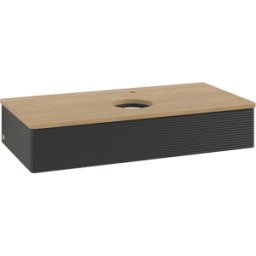 Villeroy und Boch Meuble vasque Villeroy & Boch Antao K09151PD 100 x 19 x 50 cm, percé pour robinetterie, plan vasque couleur chêne miel, laque noire mate