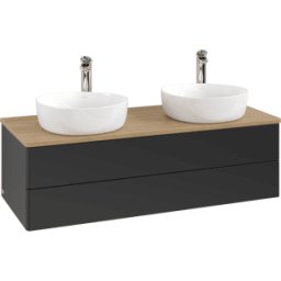 Villeroy und Boch Meuble vasque Villeroy & Boch Antao K24051PD 120 x 36 x 50 cm, percé pour robinetterie, plan vasque couleur chêne miel, laque noire mate