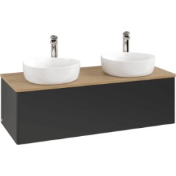 Villeroy und Boch Meuble vasque Villeroy & Boch Antao K35051PD 120 x 36 x 50 cm, percé pour robinetterie, plan vasque couleur chêne miel, laque noire mate