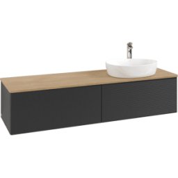 Villeroy und Boch Meuble vasque Villeroy & Boch Antao K38151PD 160 x 36 x 50 cm, percé pour robinetterie, plan vasque couleur chêne miel, laque noire mate