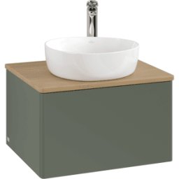 Villeroy und Boch Meuble vasque Villeroy & Boch Antao K29051HL 60x36x50cm, percé pour robinetterie, plan vasque couleur chêne miel, laque mate vert feuille