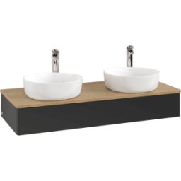 Villeroy und Boch Meuble vasque Villeroy & Boch Antao K13051PD 120 x 19 x 50 cm, percé pour robinetterie, plan vasque couleur chêne miel, laque noire mate