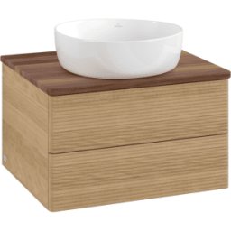 Villeroy und Boch Meuble vasque Villeroy & Boch Antao L18112HN avec éclairage, 2 tiroirs, 600 x 360 x 500 mm, façade texturée, Chêne miel / Noyer chaud