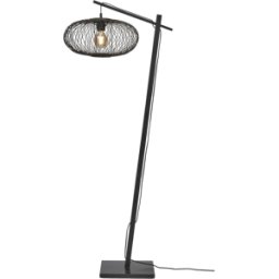 Lampadaire en bambou noir avec abat-jour en bois noir 150x40 cm Cango - Good & Mojo
