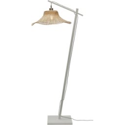 Lampadaire en bambou blanc avec abat-jour en bois naturel 150x50 cm Ibiza - Good & Mojo