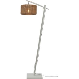 Lampadaire en bambou blanc avec abat-jour en bois naturel 150x30 cm Iguazu - Good & Mojo