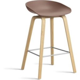 Tabouret de bar en plastique recyclé soft brique et pieds en chêne 65 cm AAS 32 2.0 - HAY