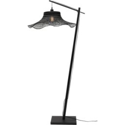 Lampadaire en bambou noir avec abat-jour en bois noir 176x65 cm Ibiza - Good & Mojo