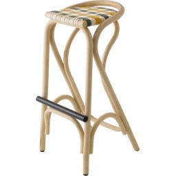 Tabouret de bar en rotin et assise vert kaki et jaune bouton d'or 83x44cm Virage - ORCHID EDITION