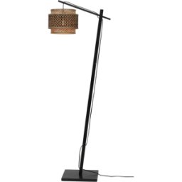 Lampadaire en bambou noir avec abat-jour en bois noir et naturel 150x25 cm Bhutan - Good & Mojo