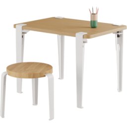 Bureau enfant en chêne 70 x 50 cm blanc Kids et tabouret blanc et chêne Mini Lou - Tiptoe
