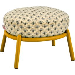 Tabouret rond en tissu à motif et piètement en métal jaune 48x46x37cm Drop - Meme Design